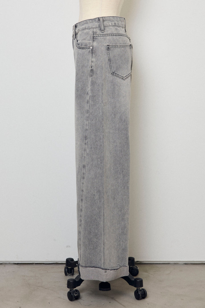 [予約]切替ワイドハイウエストデニム