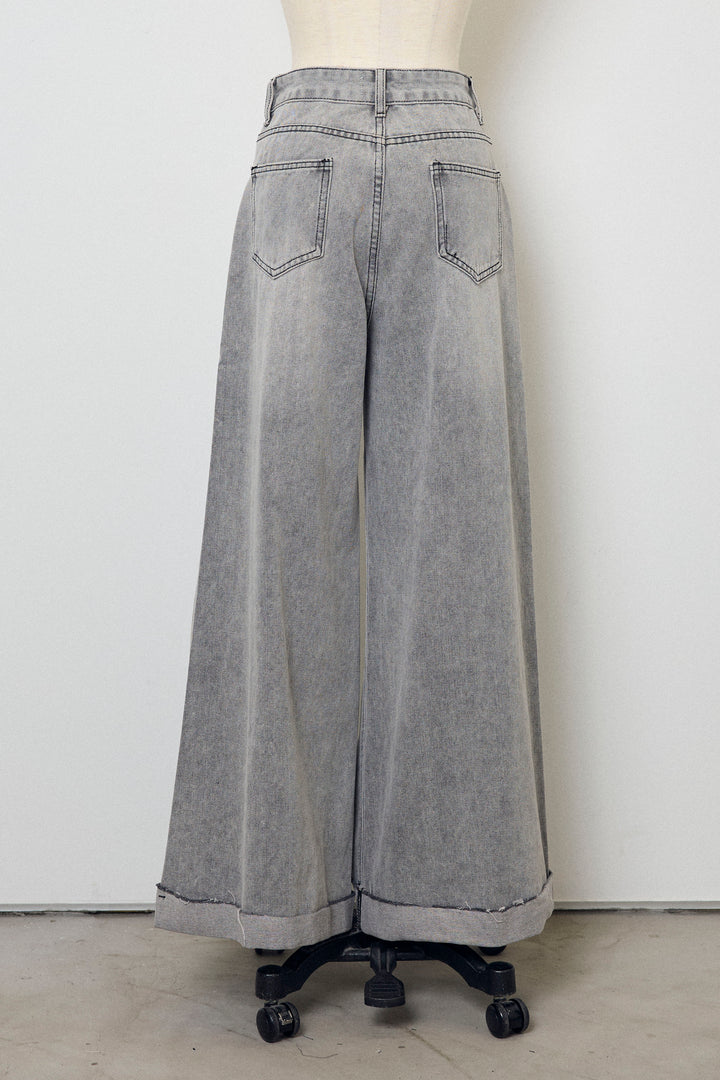 [予約]切替ワイドハイウエストデニム
