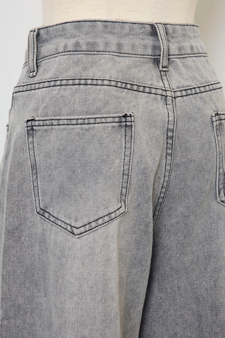 [予約]切替ワイドハイウエストデニム