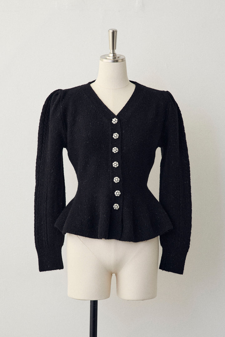 [予約]パフスリーブミニペプラムニット