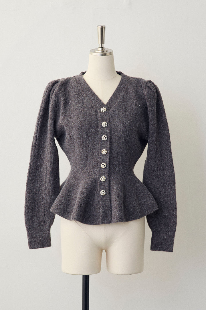 [予約]パフスリーブミニペプラムニット