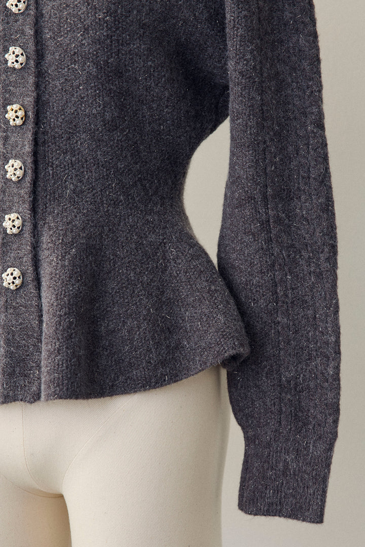 [予約]パフスリーブミニペプラムニット