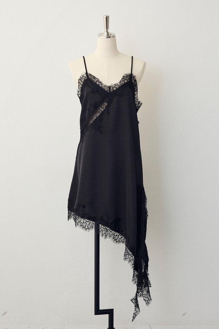 [予約]アシメデザインサテン×レースキャミ