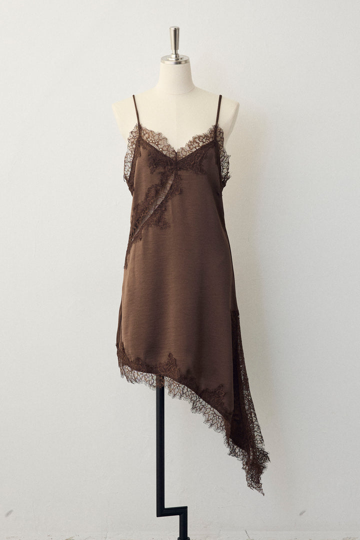 [予約]アシメデザインサテン×レースキャミ