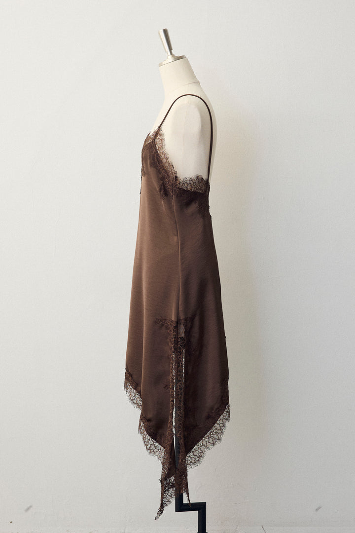 [予約]アシメデザインサテン×レースキャミ