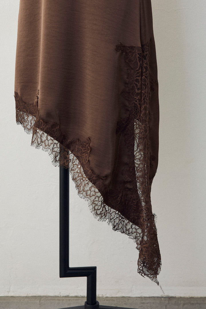 [予約]アシメデザインサテン×レースキャミ