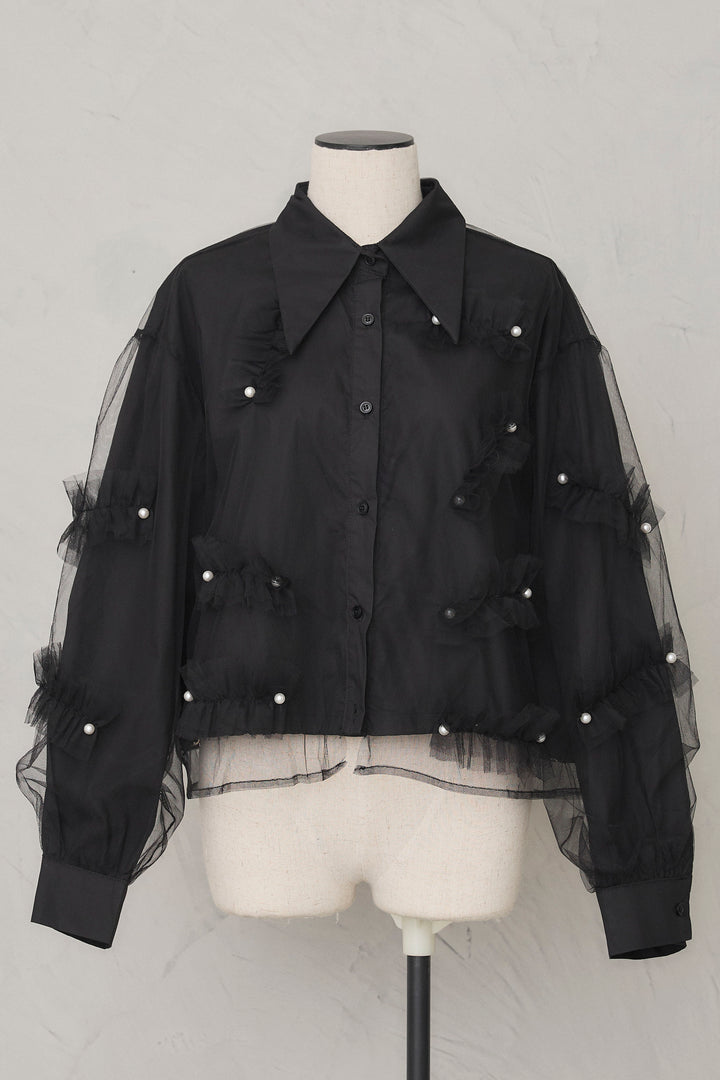 [予約]チュールレイヤードパールシャツ