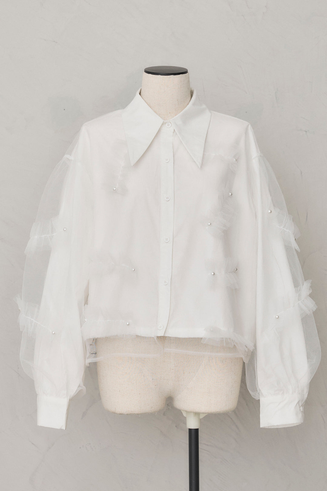 [予約]チュールレイヤードパールシャツ