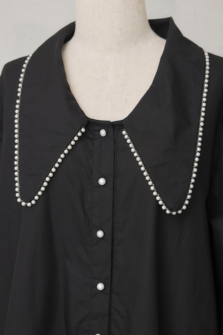 [予約]パールライン襟×プリーツシャツ