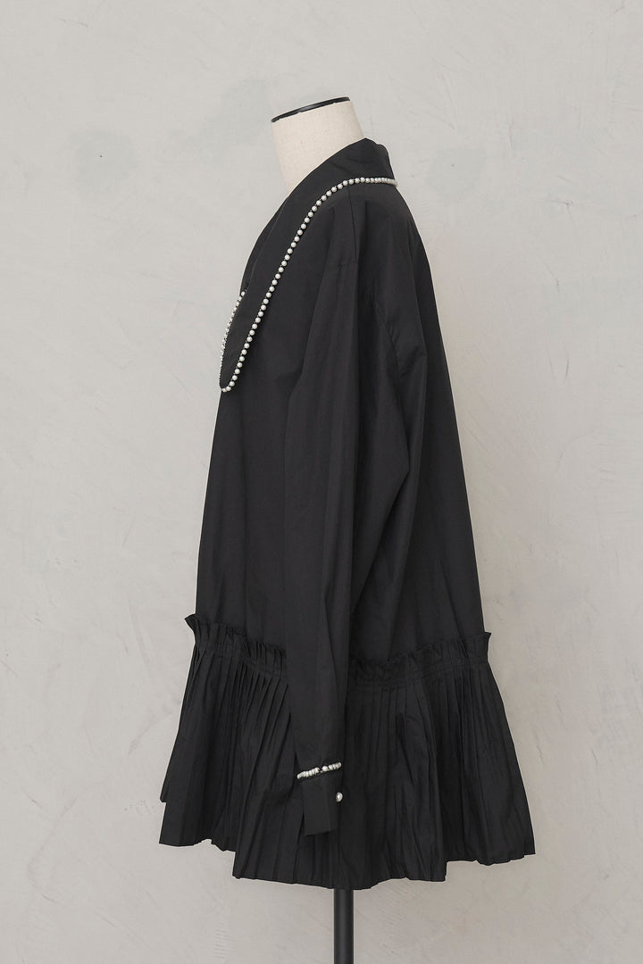 [予約]パールライン襟×プリーツシャツ