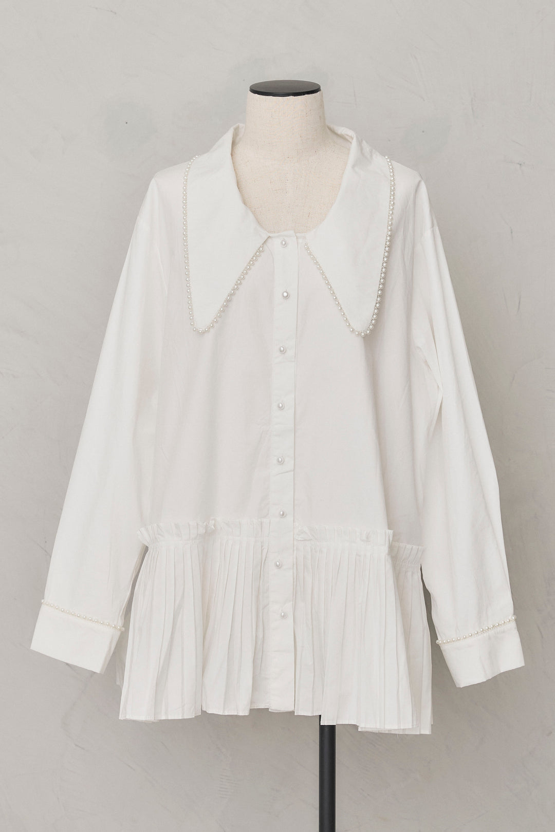 [予約]パールライン襟×プリーツシャツ