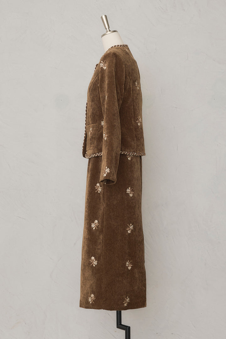 [予約]ヴィンテージフラワー刺繍ラメベロアセットアップ