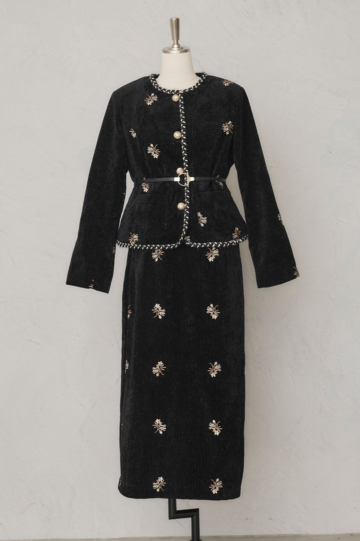 [予約]ヴィンテージフラワー刺繍ラメベロアセットアップ