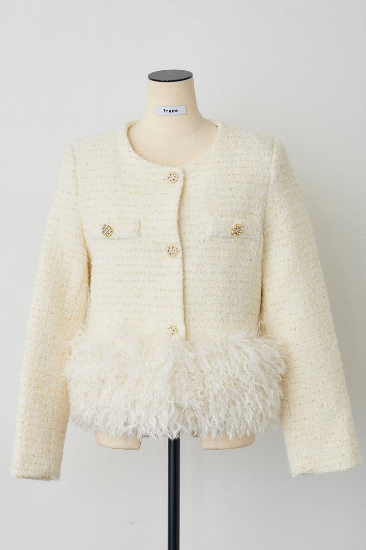 [予約]中綿ツイードロングファードッキングジャケット