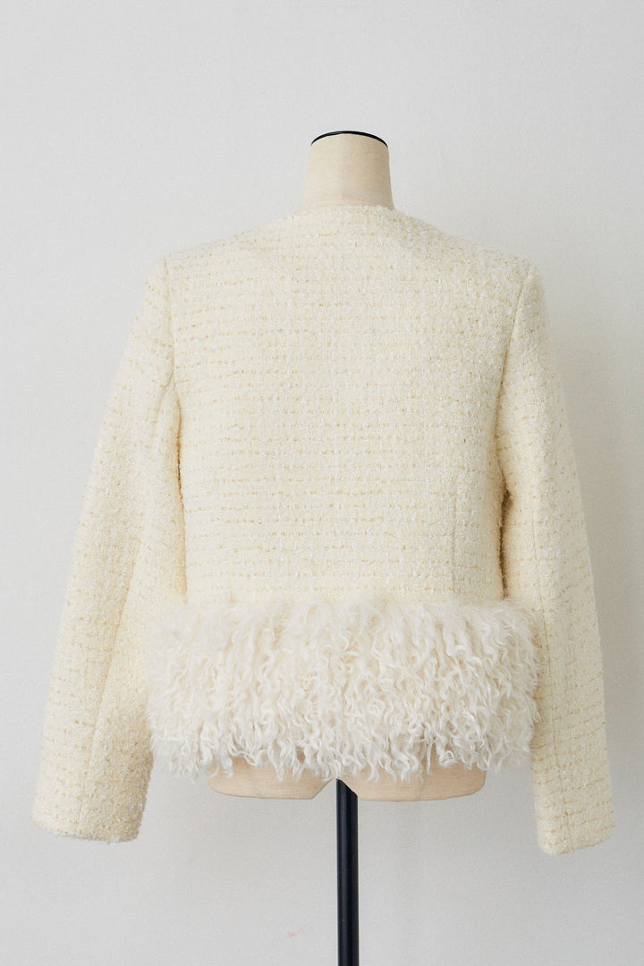 [予約]中綿ツイードロングファードッキングジャケット