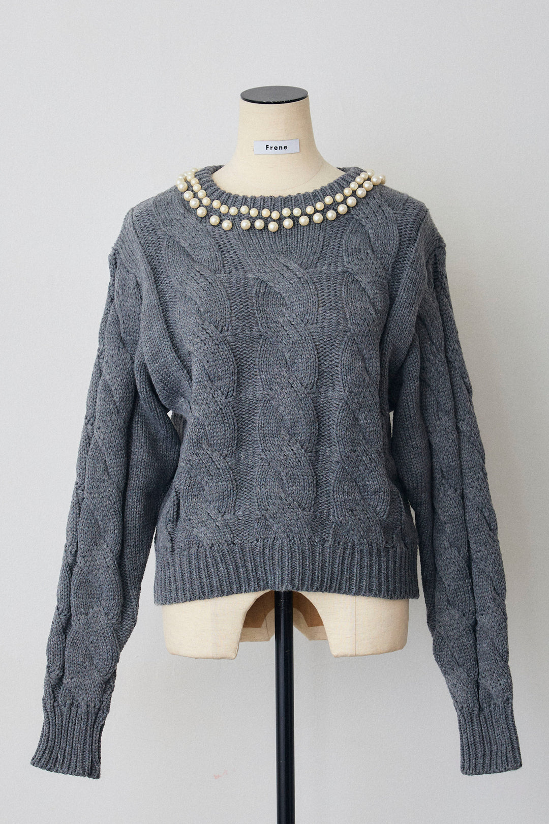 [予約]ネックパールケーブル編みニット