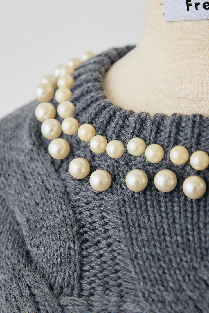 [予約]ネックパールケーブル編みニット