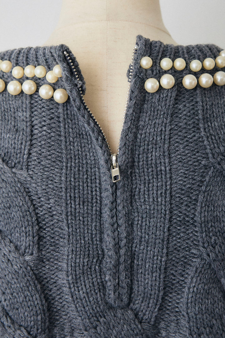 [予約]ネックパールケーブル編みニット