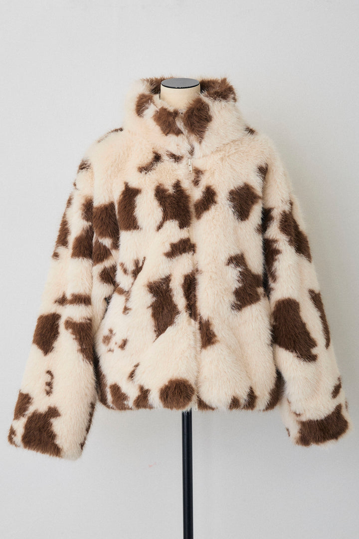 [予約]COW柄スタンドファーライクコート