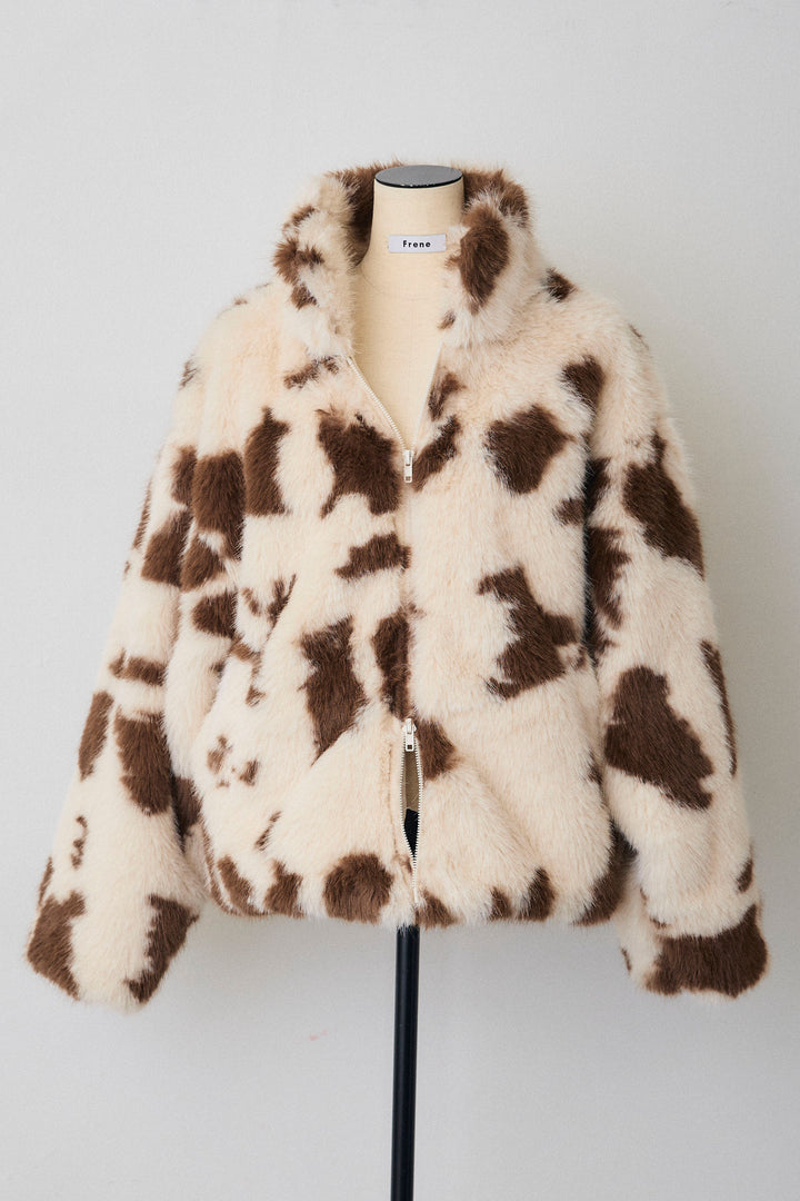 [予約]COW柄スタンドファーライクコート