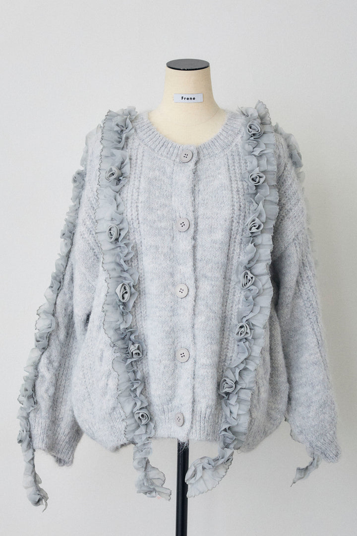 [予約]フリルローズドッキングニットカーデ