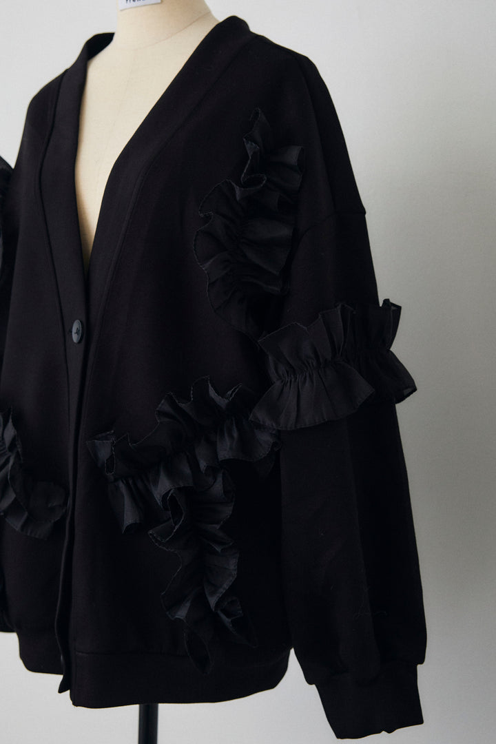 [予約]異素材ランダムフリルポンチカーデ