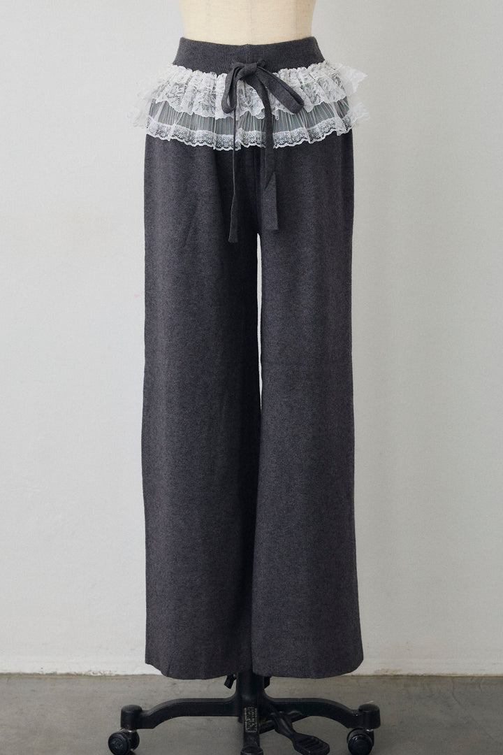 [予約]ウエストレースニットストレートパンツ