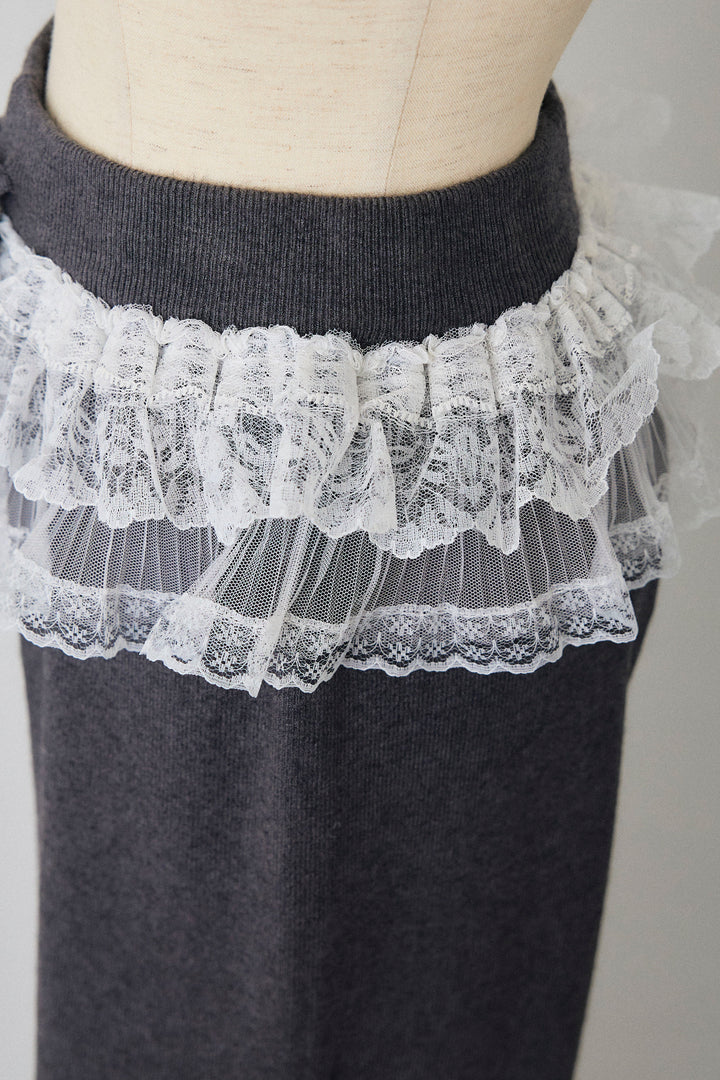 [予約]ウエストレースニットストレートパンツ