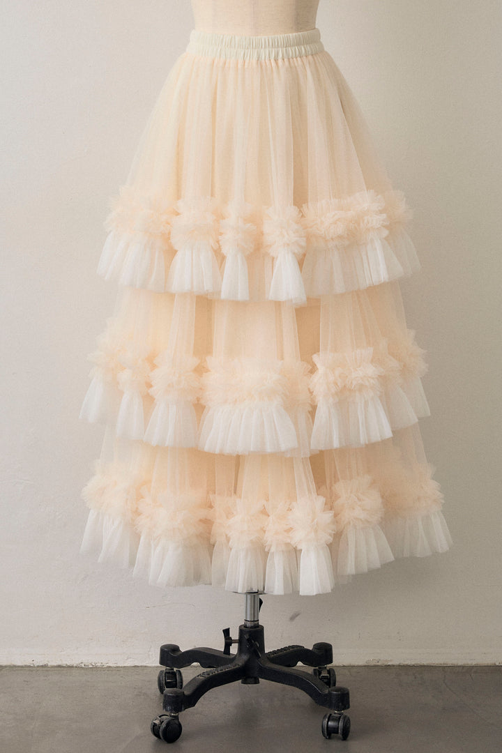 [予約]配色フリルティアードロマンティックスカート