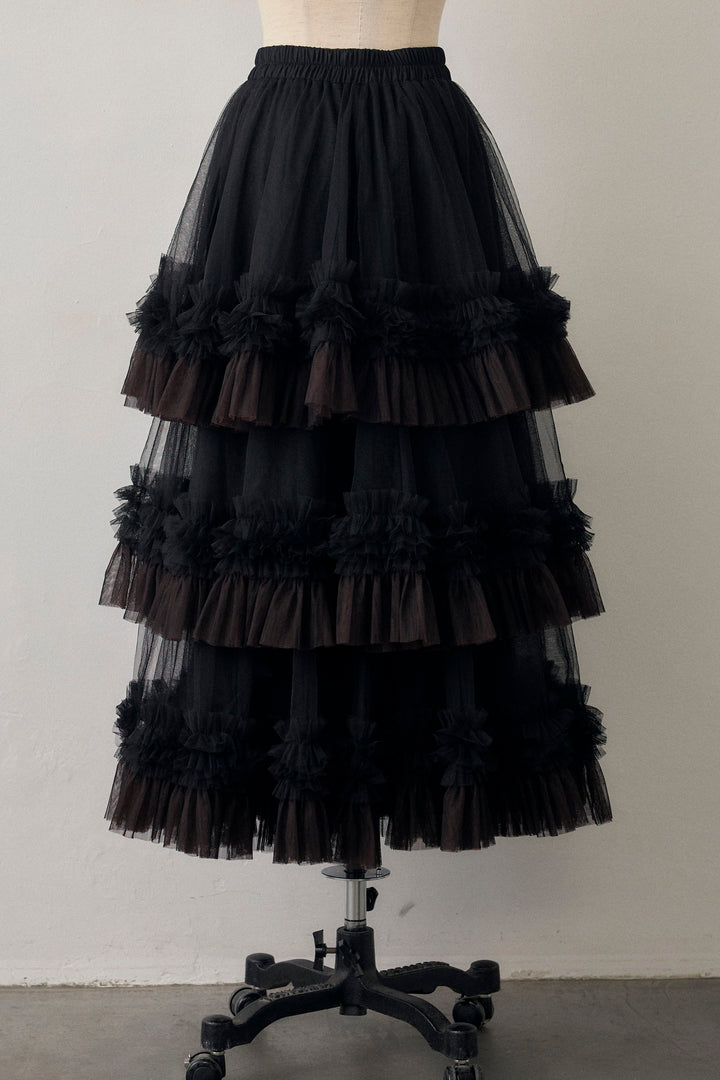 [予約]配色フリルティアードロマンティックスカート