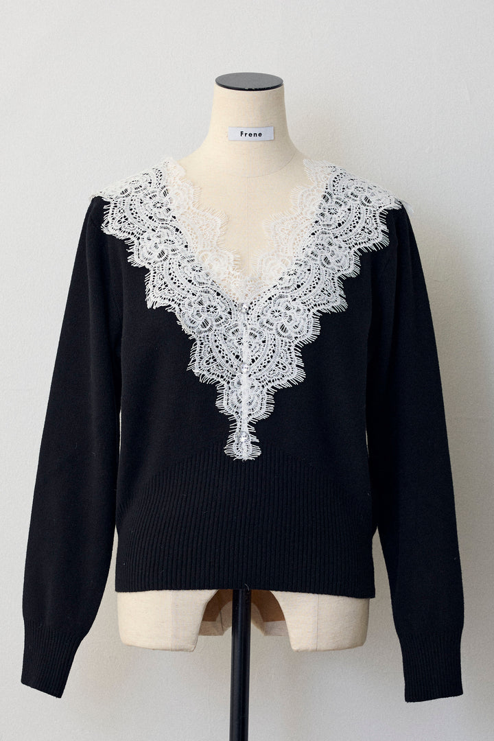 [予約]Vレースデザインニットプルオーバー