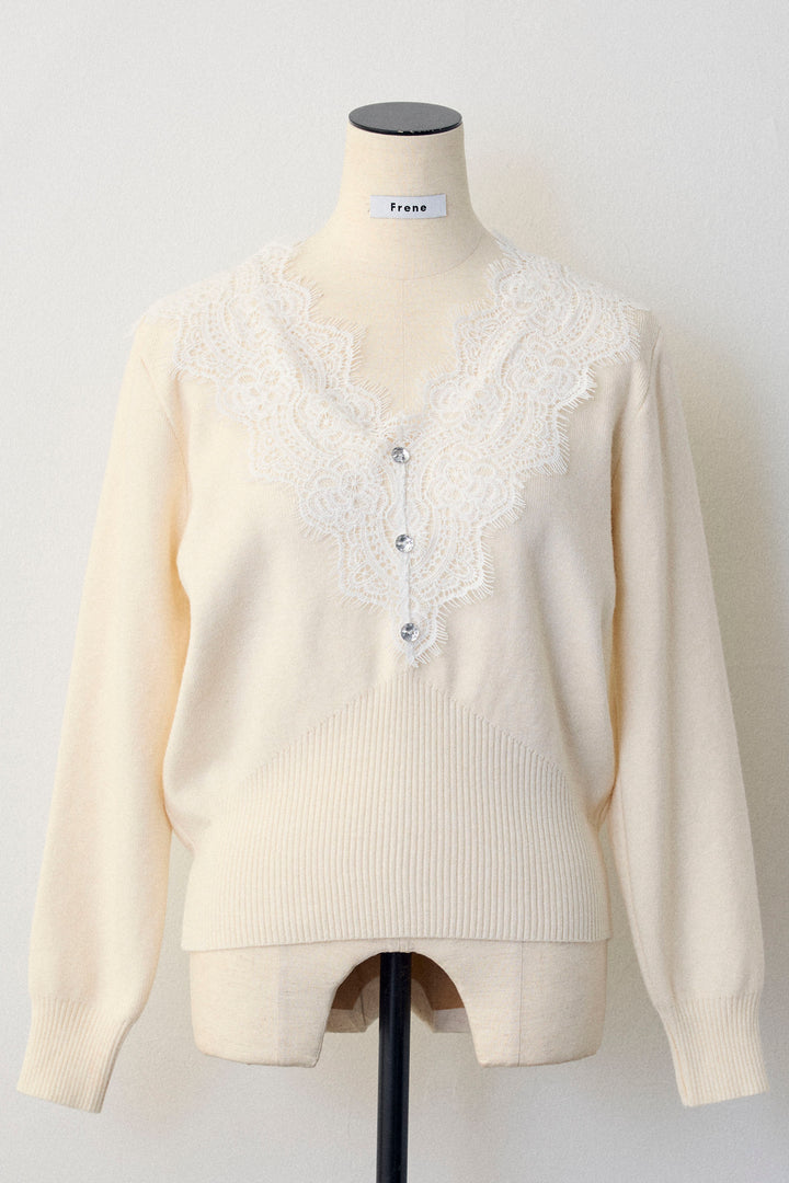 [予約]Vレースデザインニットプルオーバー