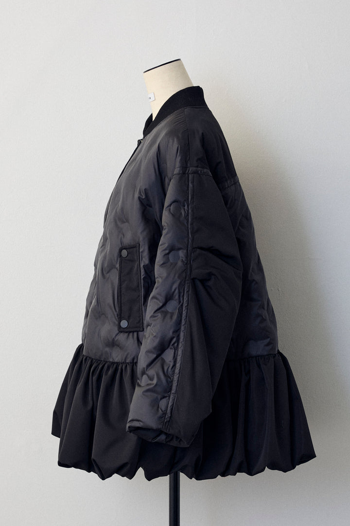 [予約]ヘムギャザードットキルティング中綿フレアコート