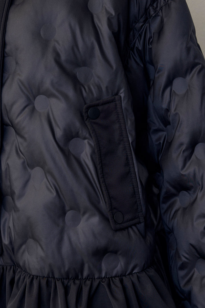 [予約]ヘムギャザードットキルティング中綿フレアコート