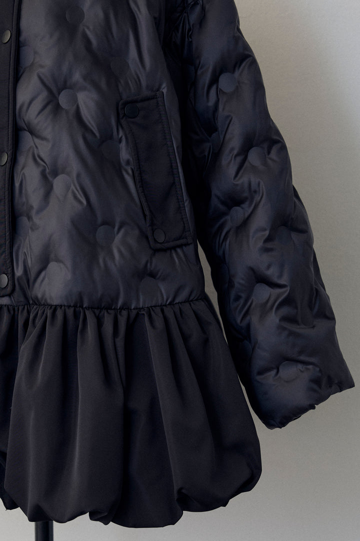 [予約]ヘムギャザードットキルティング中綿フレアコート