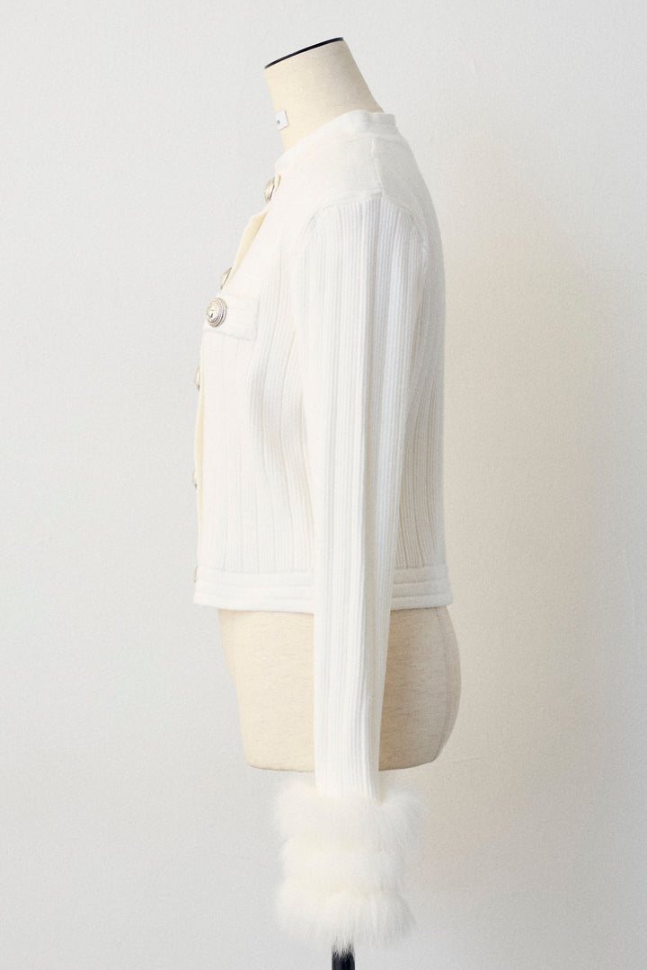 [予約]ダブルファーラインスリーブニットカーデ