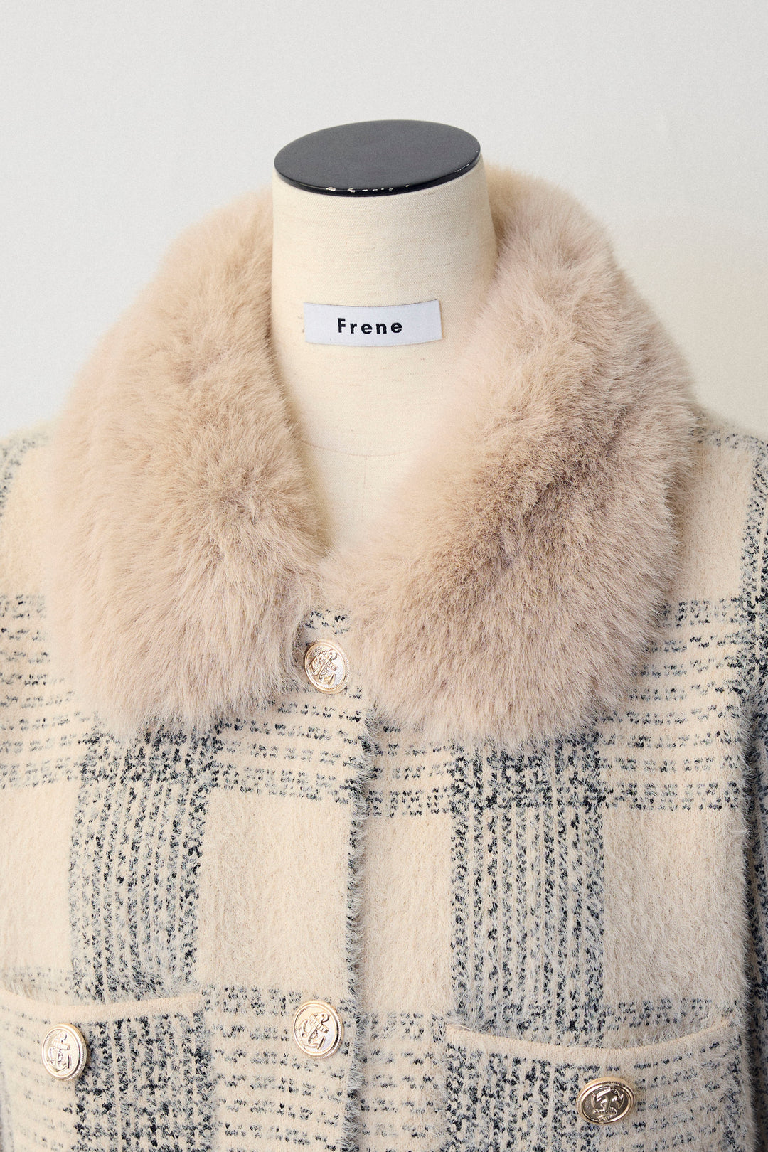 [予約]チェック柄ファー襟コーディガン