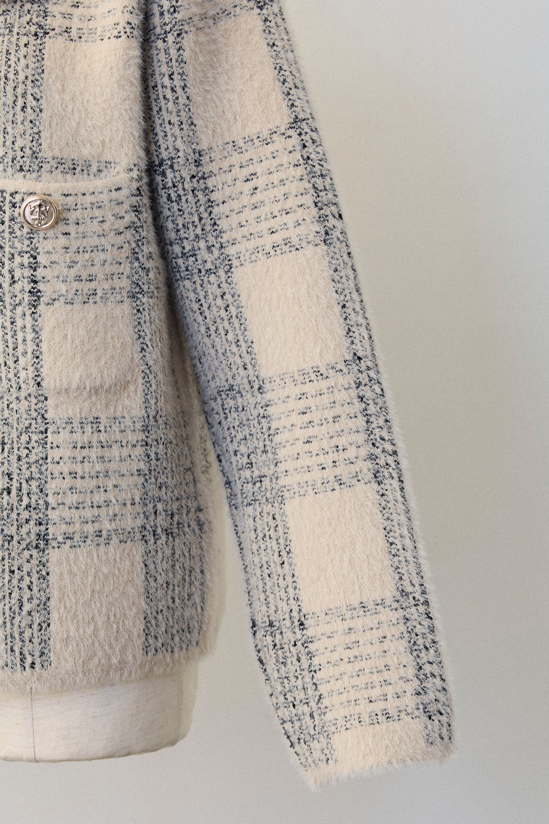 [予約]チェック柄ファー襟コーディガン