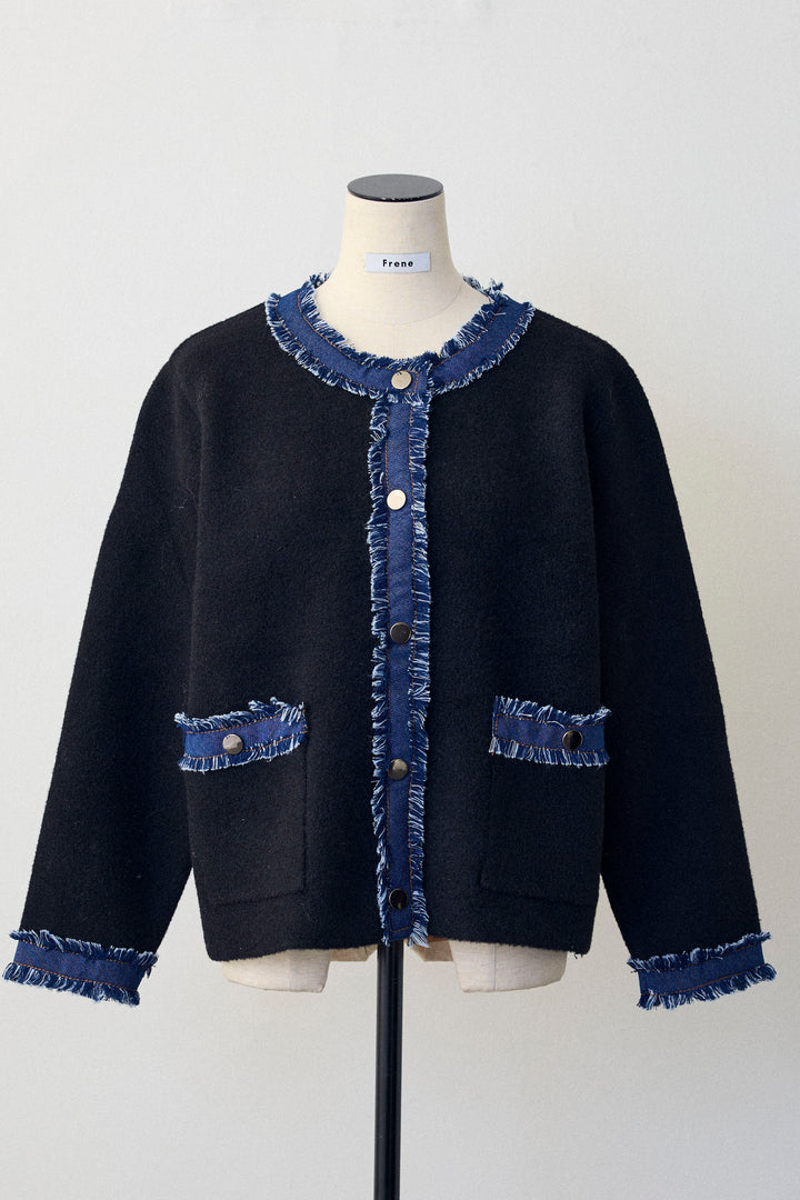 [予約]デニムドッキングマルチパターンカーデ