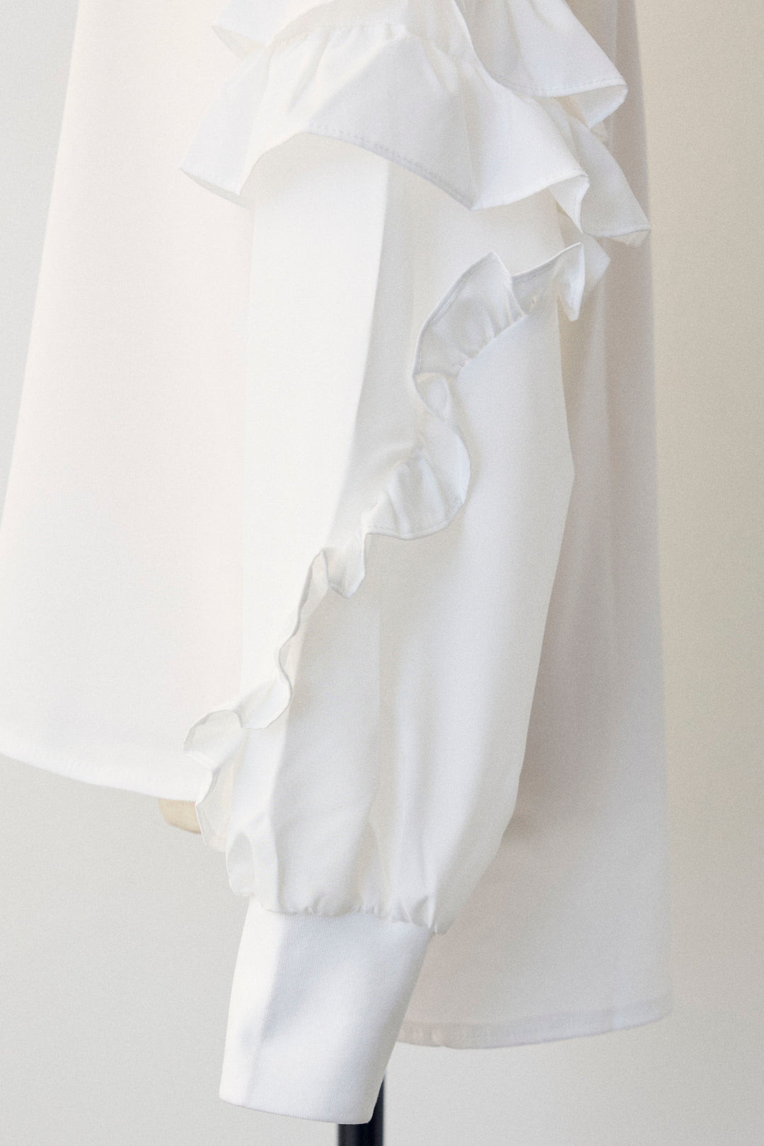 [予約]スタンドカラーラッフルフリルスリーブブラウス