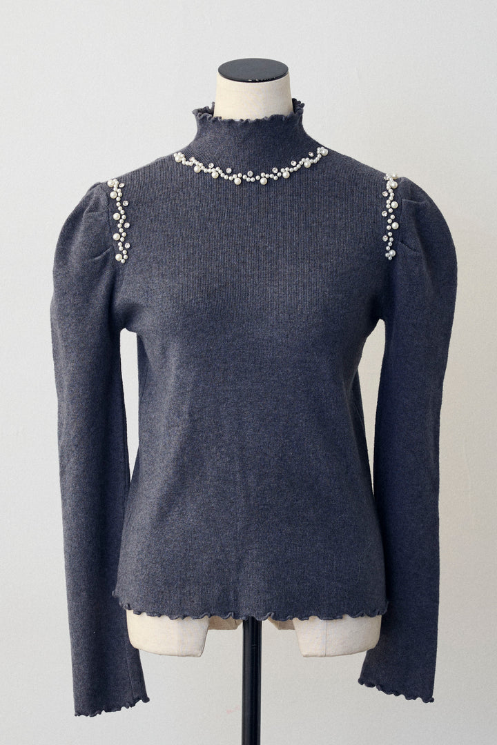 [予約]ネックショルダーパールポイントニット