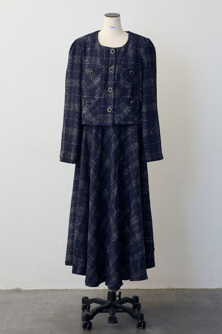 [予約]ツイードチェックセミフレアスカートセットアップ