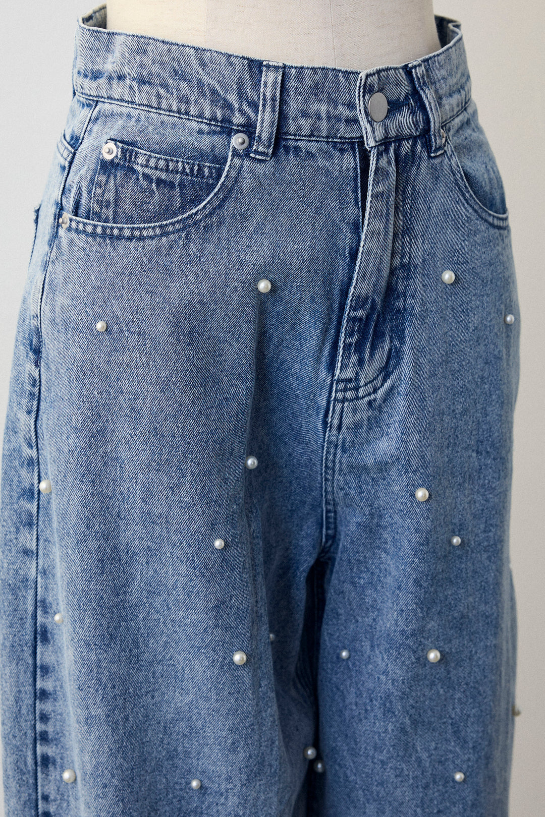 [予約]パールスタッズストレートハイウエストデニム