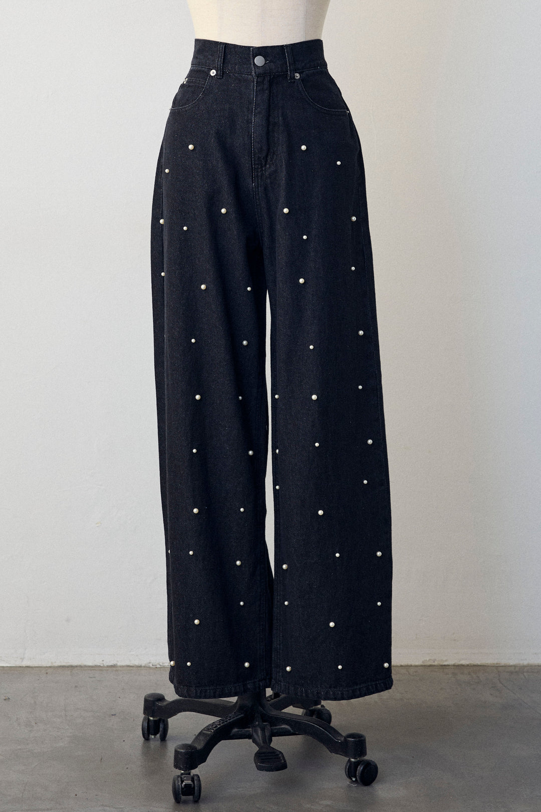 [予約]パールスタッズストレートハイウエストデニム