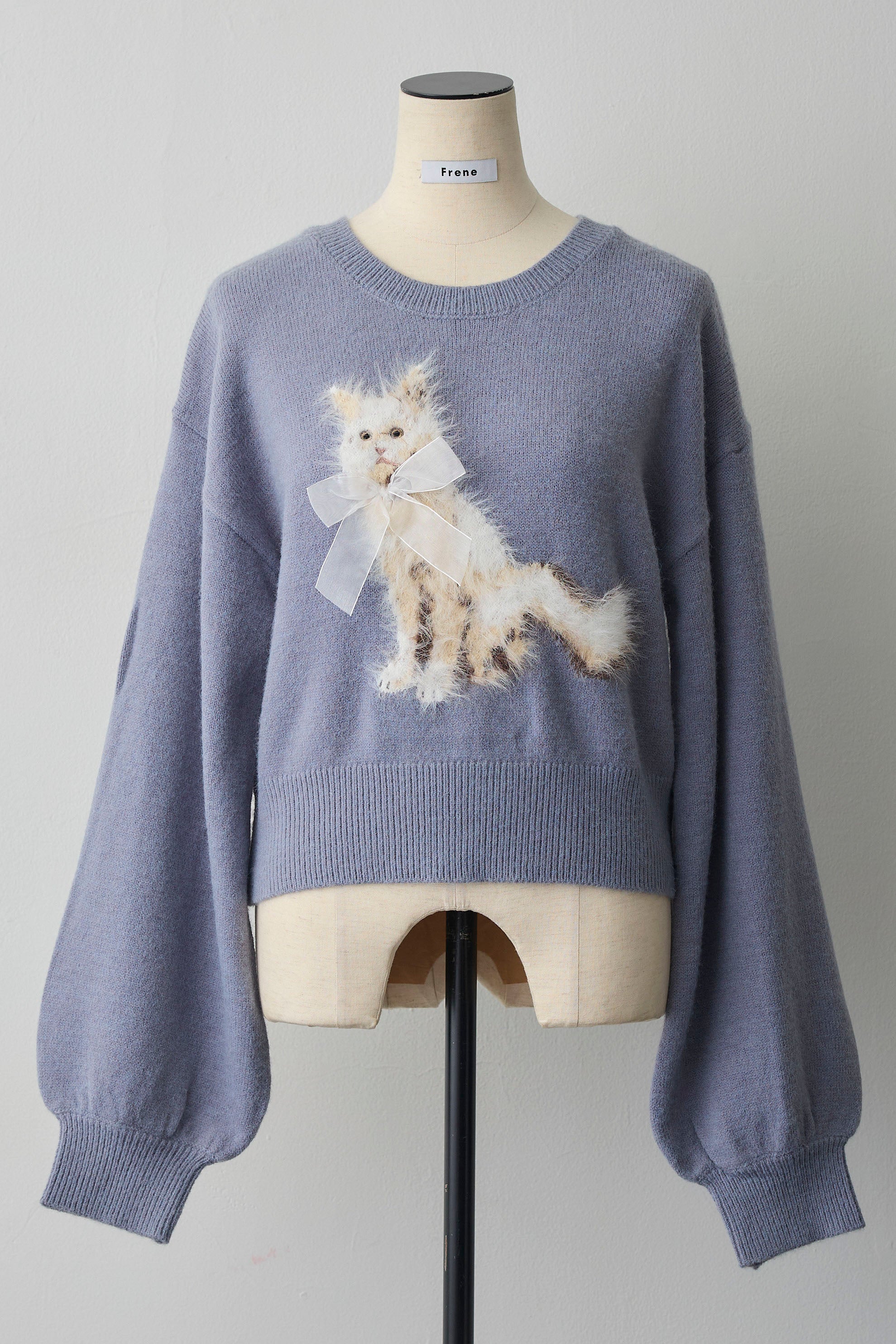 予約]シャギーリボンキャットモチーフニットPO – Frene