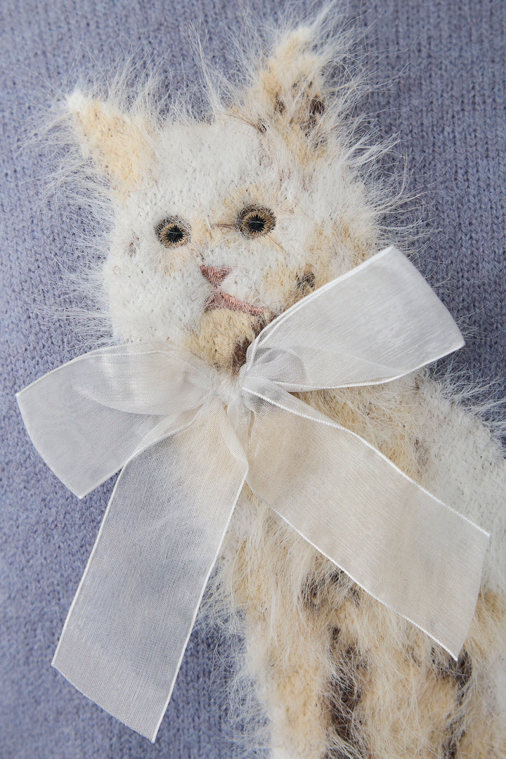 [予約]シャギーリボンキャットモチーフニットPO