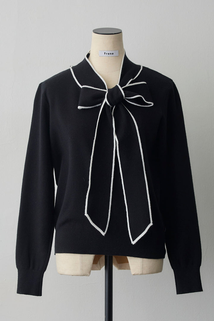 [予約]配色ボウタイリボンニット