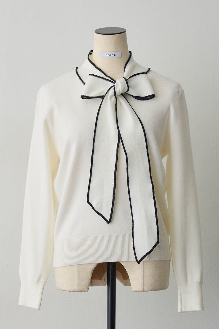 [予約]配色ボウタイリボンニット