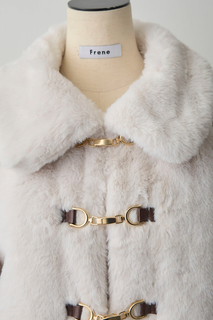 [予約]ビット付きフェイクファーコート