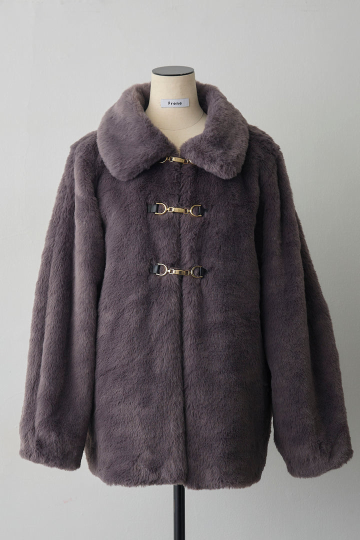 [予約]ビット付きフェイクファーコート